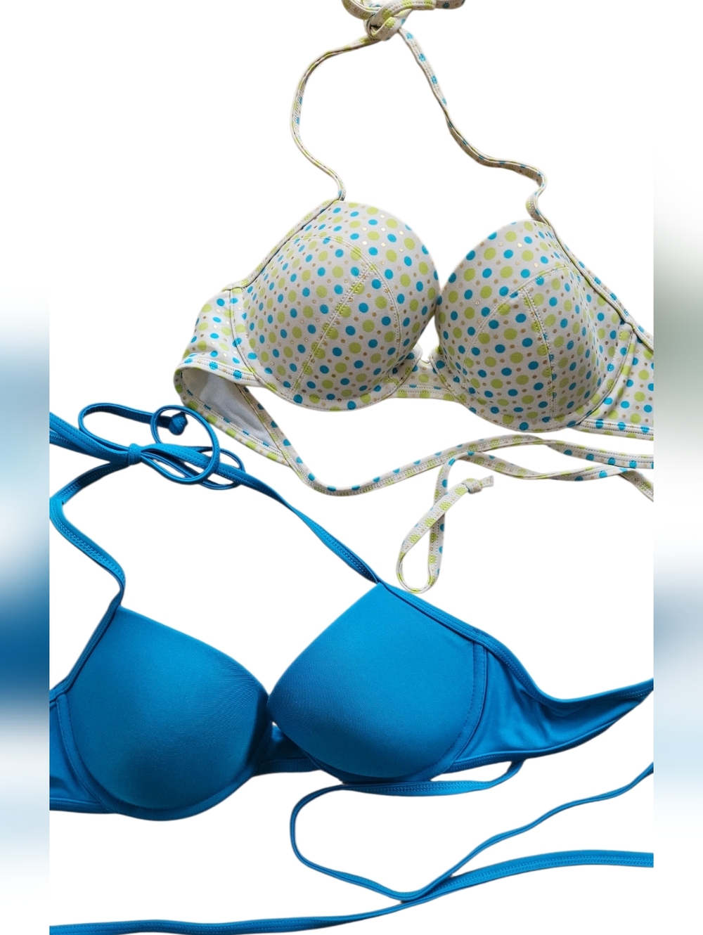 2x Old Navy 34-36B Medium Halter Moulded Cup Bikini Tops Tie Back M